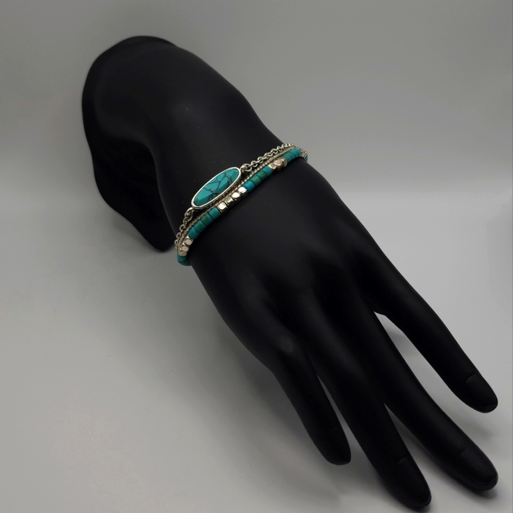 Silver Bracelet with Turquoise Stones - Picture 1 of 2
